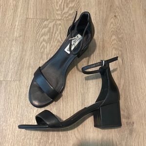 Steve Madden Irenee Black Leather 2” Sandal Heels